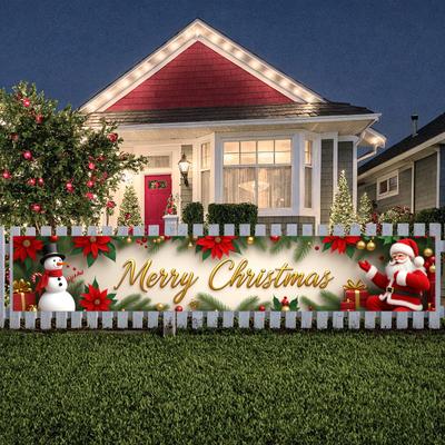 Décoration Saisonnière Motif Poinsettia Bannière de Fête Décor de Fête de Noël Thème Père Noël Bannière de Noël Pour Fête de Fête