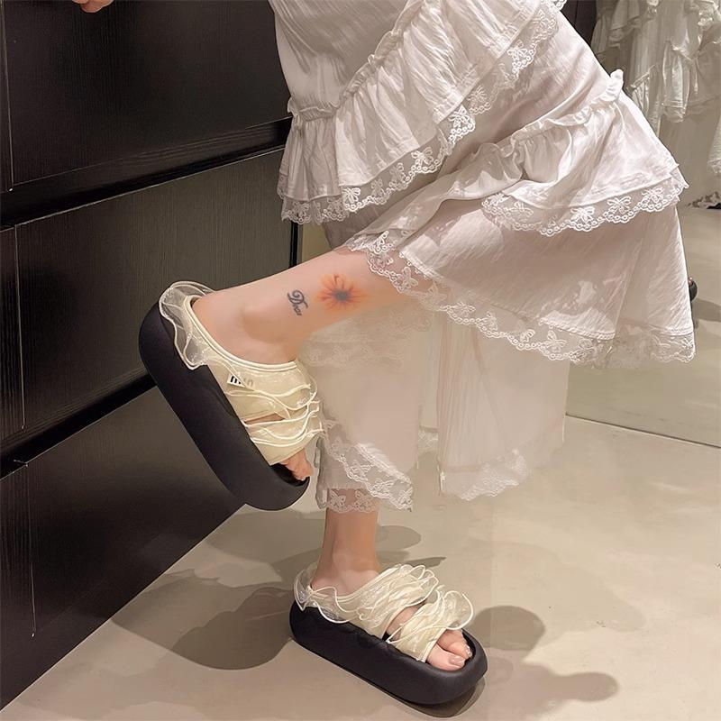 2025 Summer French Platform Slippers Women's New Outer Wear Versatile Small Fairy Style Fashionable One-word Cool Slippers
