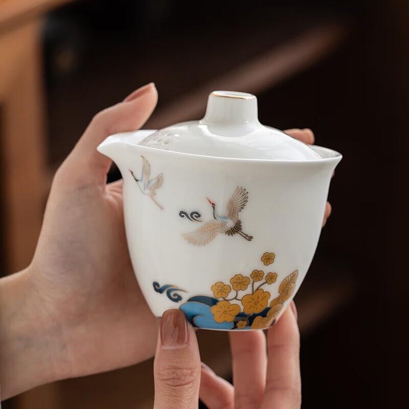 Portable Ceramic Kung Fu Tea Set - Floral Crane Design