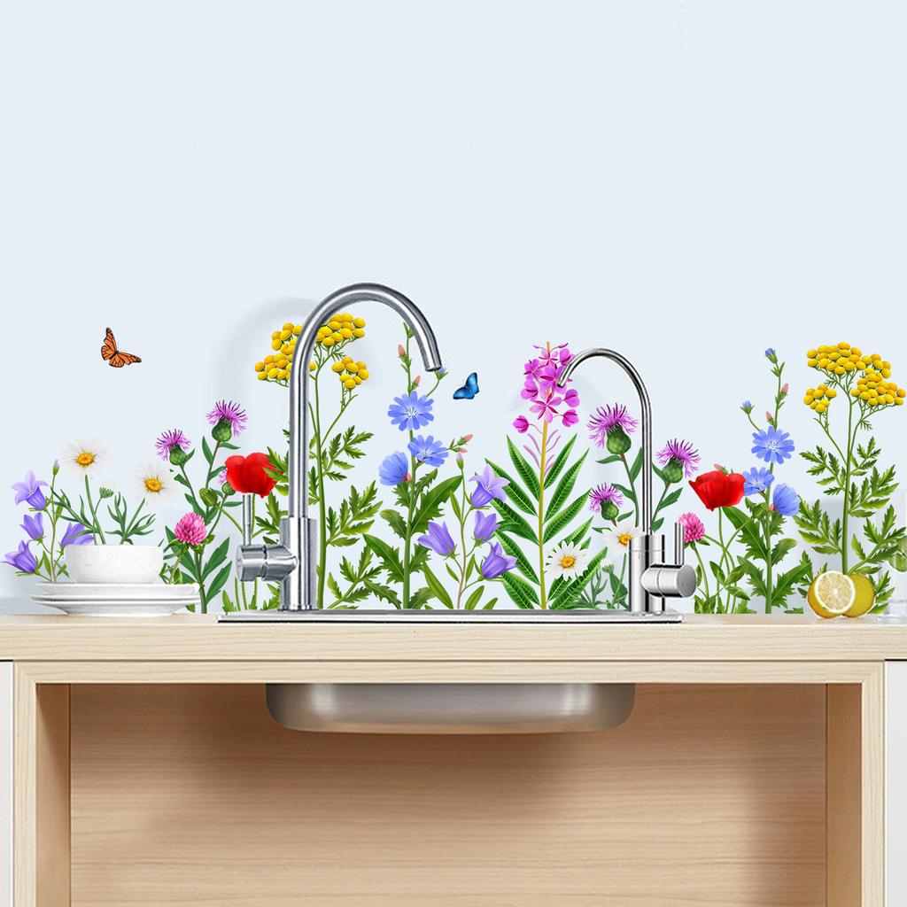 Self Adhesive Floral Butterfly Wall Sticker Decal for Living Room Bedroom Home Interior Wall Decoration