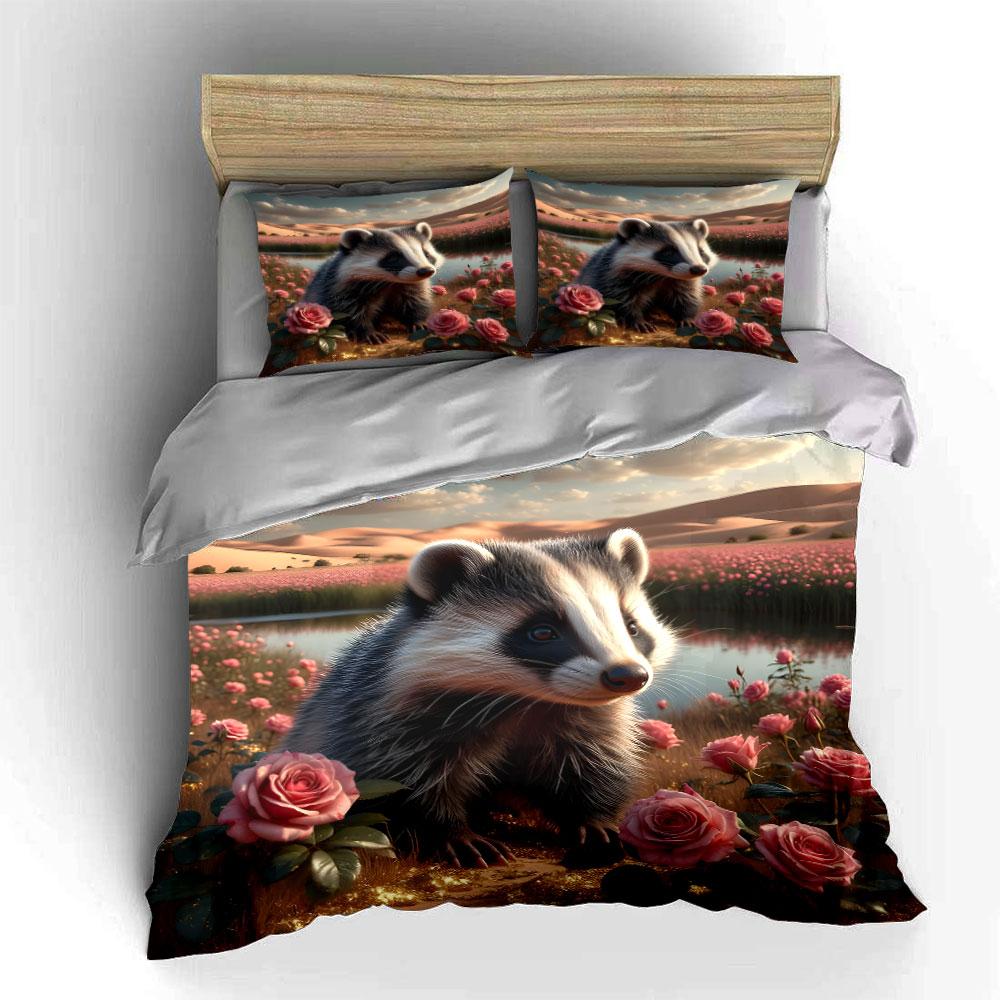 Whimsical badger, rosy oasis Bedding sets Duvet covers Pillowcases(1* Duvet Cover 2* Pillowcases without duvet insert)