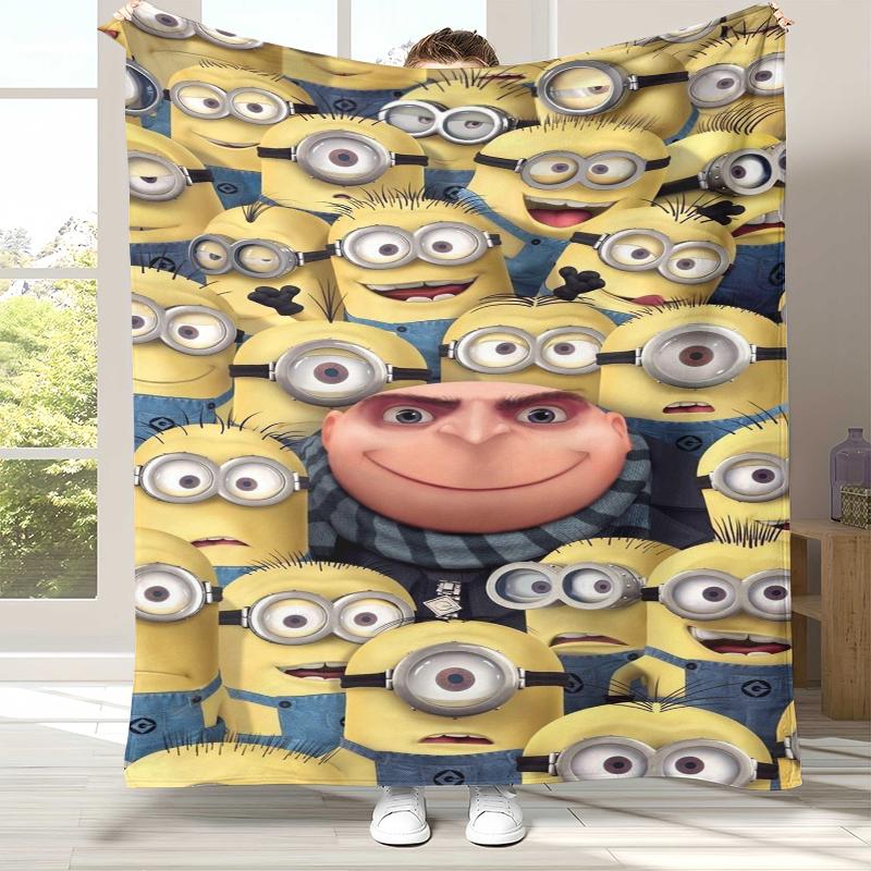 Cute Minions cartoon Flannel Blanket,Ultra Soft Warm Plush Throw for Home Bedroom Bed Sofa Cover Camping Picnic gift kids