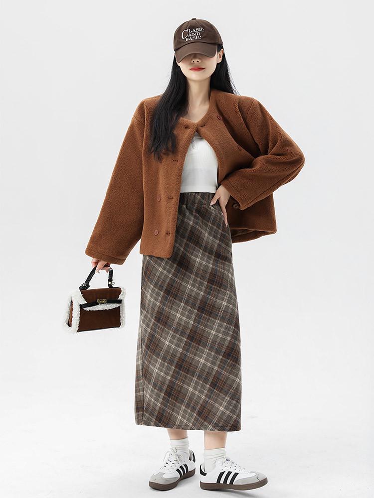 

Women s Plaid Wool Midi Skirt - Slim-Fit A-line for Petites, Autumn/Winter 2025 XL (for 120-135 kg)