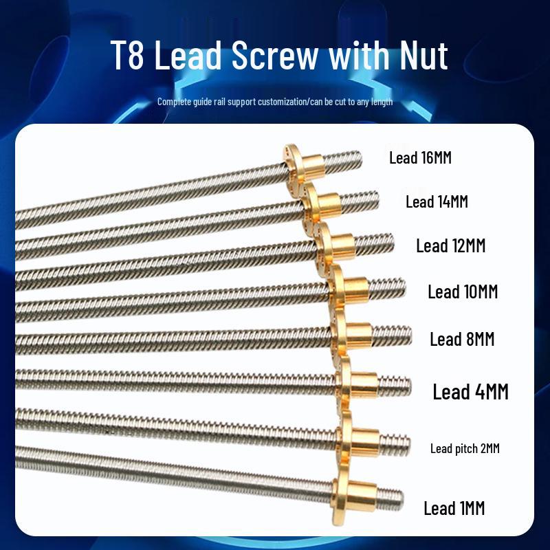 304 Stainless Steel Trapezoidal Thread Rod with Nut for T8 Stepper Motor Lead Screw in 3D Printers