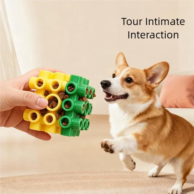 Interactive Puzzle Dog Toy Square Magic Cube Food Dispenser Durable Non Toxic Chew For Dental Cleaning Molar Boredom Relief Slow Feeder Pet Supplies