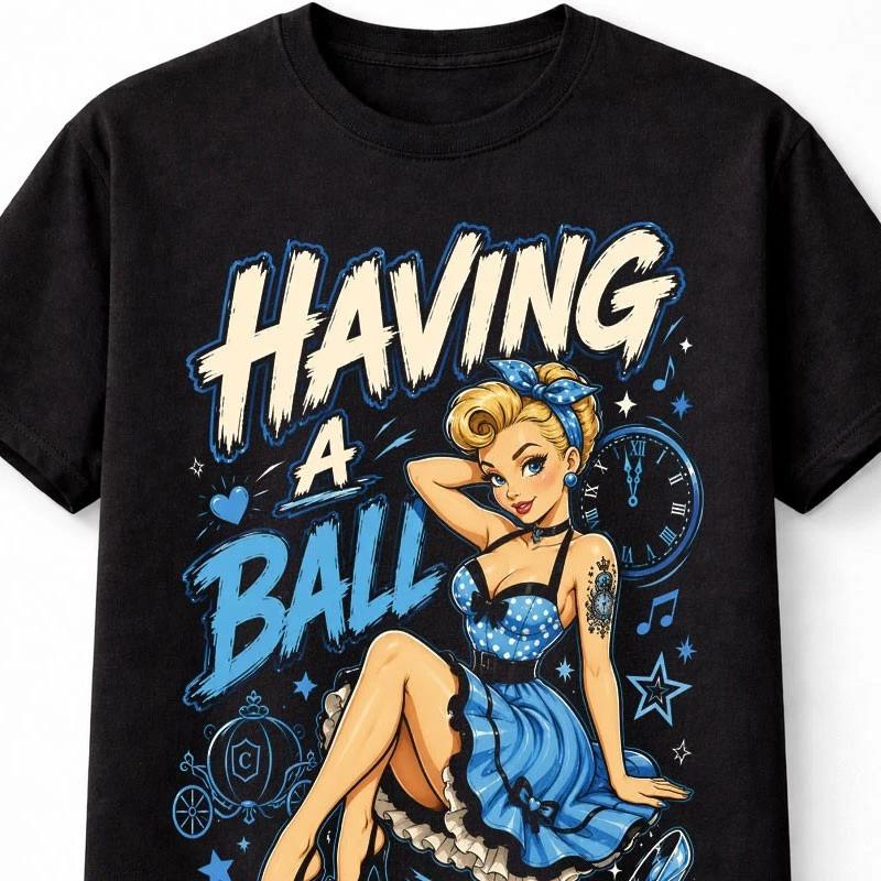 Tattoo Princess Cinderella Pin Up Retro Fairytale Graphic Unisex TShirt S