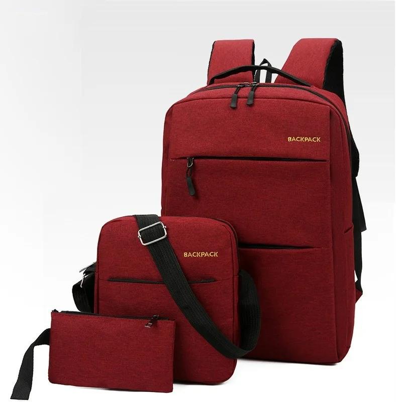 

3 шт./компл. Сумка для компьютера с USB-зарядкой, набор из трех предметов, деловой рюкзак, мужская парусиновая студенческая сумка красный