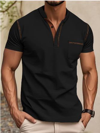 

European And American Men S Short-Sleeved T-Shirt, Summer Youth Sports And Leisure Quick-Drying Stand-Up Collar Pearl Cotton Polo Shirt XXXL чорний