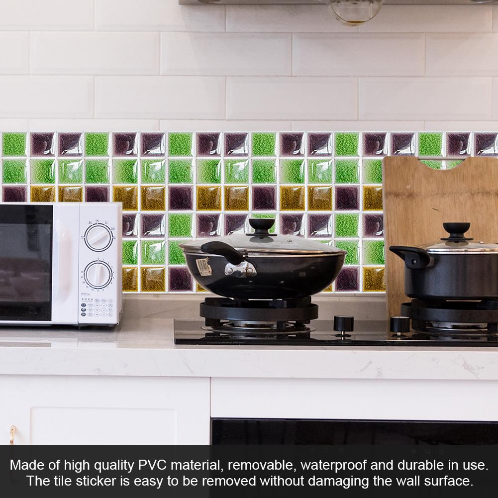 2 Set Grid Pattern Tile Stickers Self Adhesive Wall Decal Sticker for Kitchen Bathroom Decor