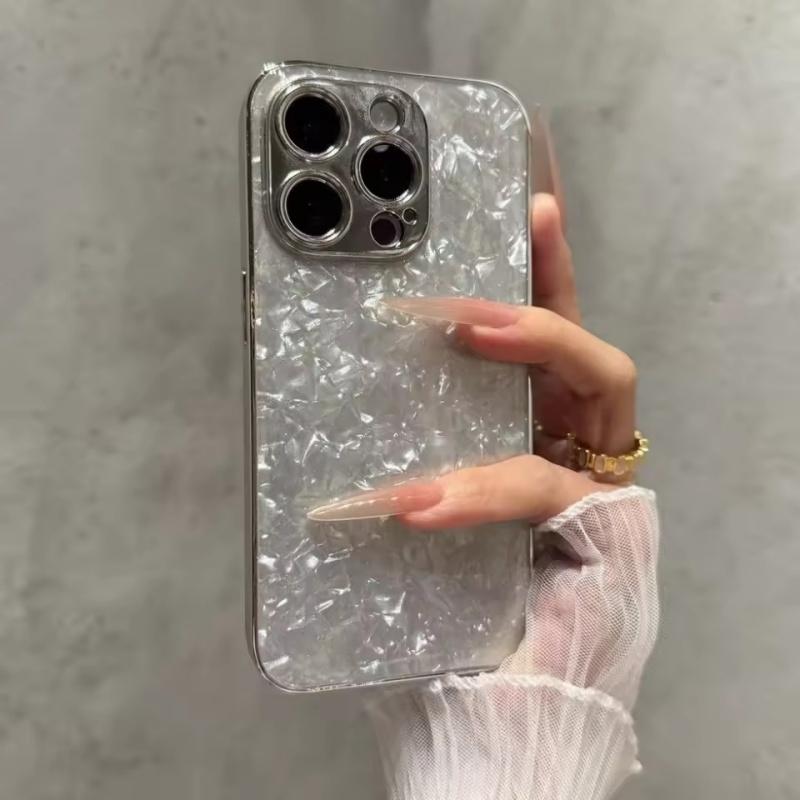 Luxury Plating Shell Texture Aurora Case For iPhone 16 15 14 13 12 11 Pro Max Plus Shiny Bright Reflect Camera Protective Cover