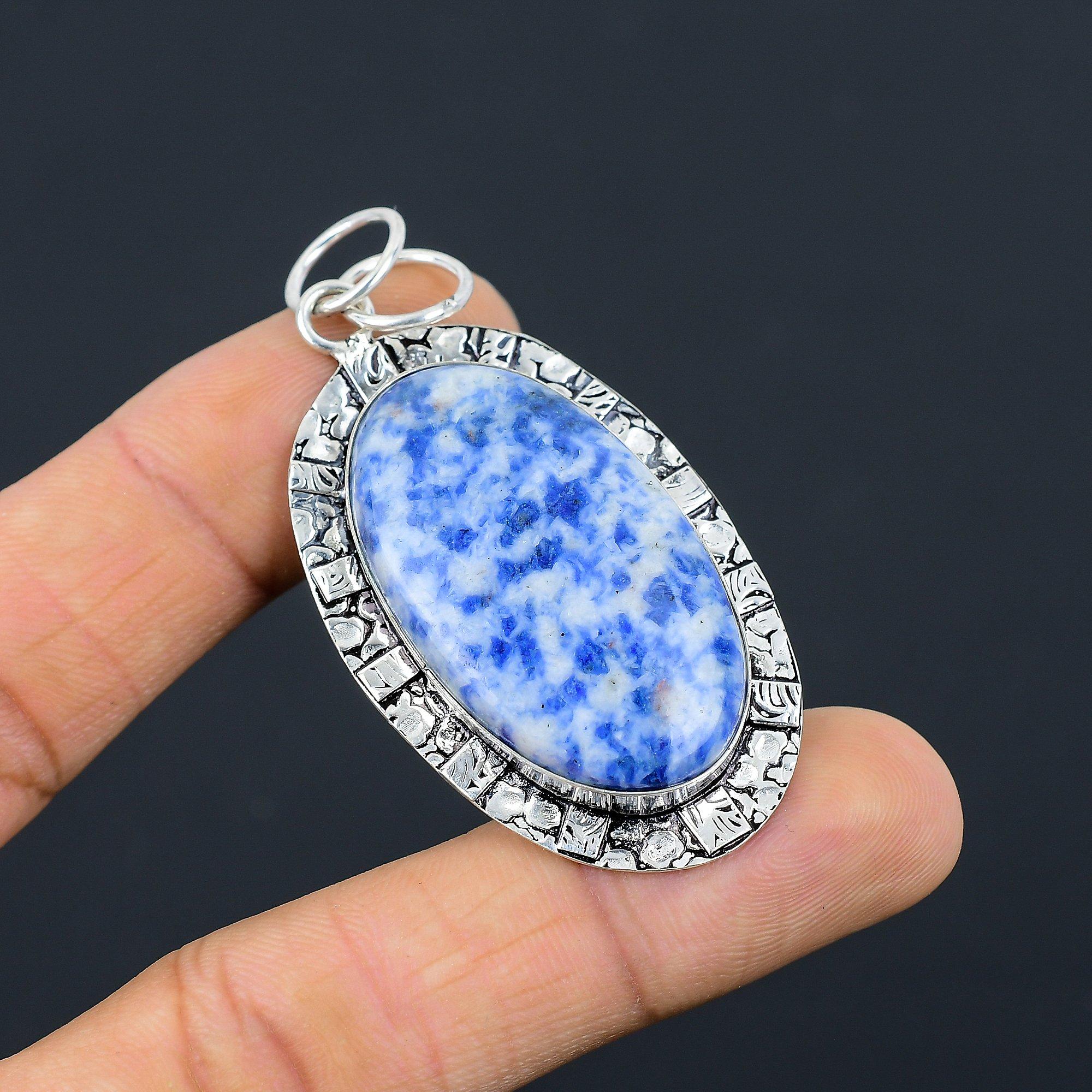 

Подарок на годовщину для нее Подвеска из натурального содалита из стерлингового серебра 925 пробы