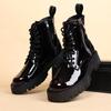 Fashion Men Fashion Stage Nightclub Patent Leather Boots Lace-up Platform Shoes Cowboy Spring Autumn Boot Cool High Motorcycle Botas Man