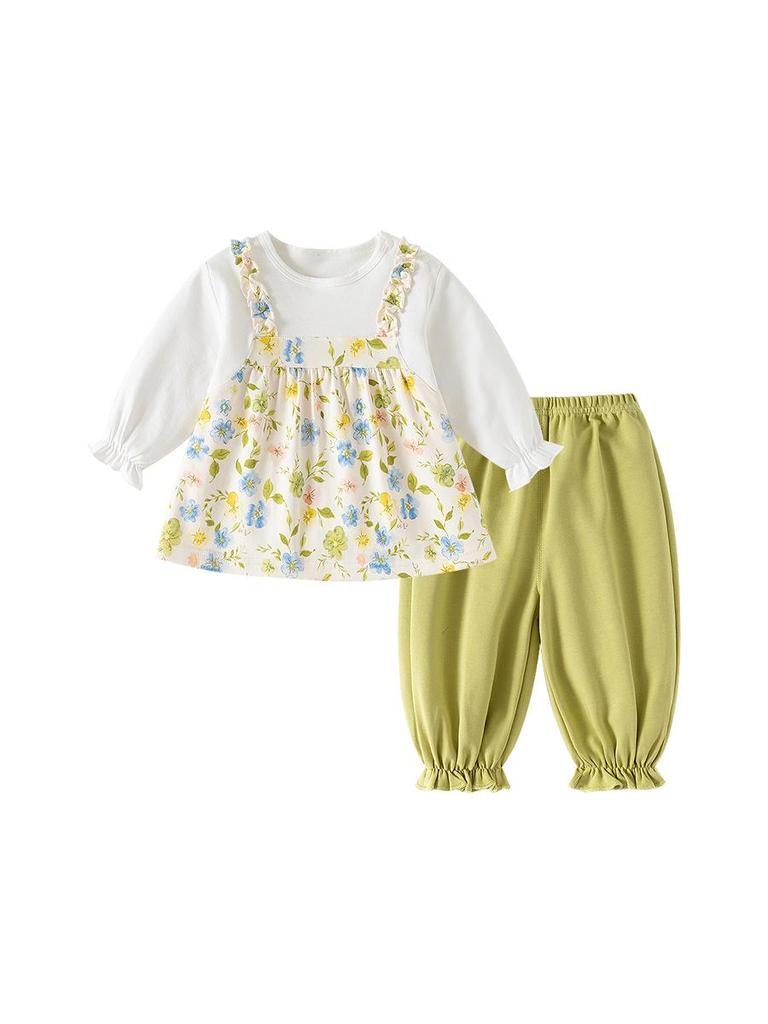 Floral Baby Girl 2-Piece Set: Long Sleeve Top & Pants for 0-6 Years