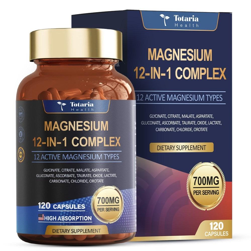 Totaria High-Content Magnesium 700mg, Complex Formula of 12 Types of Organic Acids Including Glycinate, Taurate, Citrate, Lactate | 700mg
