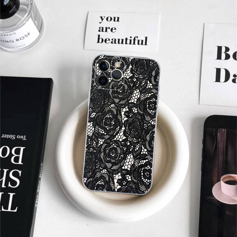 

Black Lace Pattern Personalized Mobile For IPhone 11 12 13 14 15 16 17 Pro Max Plus Air Transparent Clear Shockproof Case iPhone 12 pro