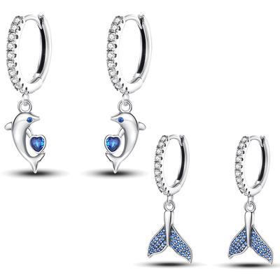 Earrings 9 Premium Sense Sterling Silver Light Luxury Ocean Fishtail Little Whale Earrings Women