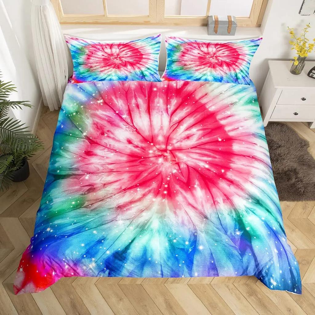 Tie Dye Soft Duvet Cover Quen Psychedelic Spiral Beding Set Boho Rainbow Ink Art Warm Comforter Cover Microfiber Tripy Exotic Bed Linen Set