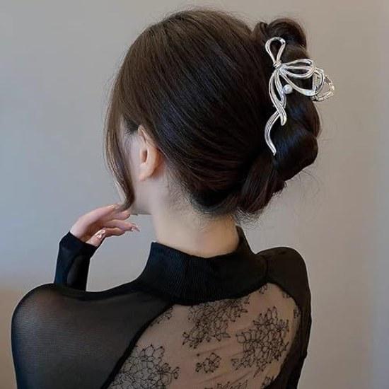 Bun cliphair clipofficesimplehair accessoryhair holderpopularKorean stylestylishgiftfor ladieslarge sizeofficehair ornamentclip (silver ribbon design)