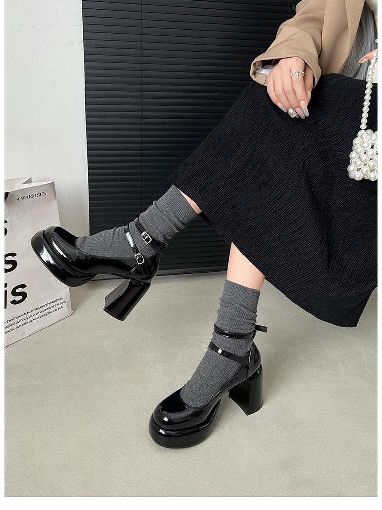 2024 Retro Chunky White Mary Jane Heels: Women's Small-Size Platform for Autumn/Winter