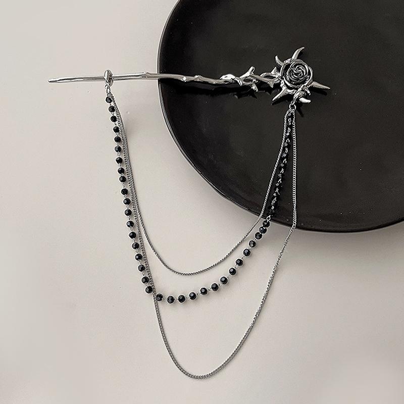 Personalized And Fashionable Gothic Punk Thorn Rose Tassel Beaded Chain Hair Stick For Women Daily Hair Accessories