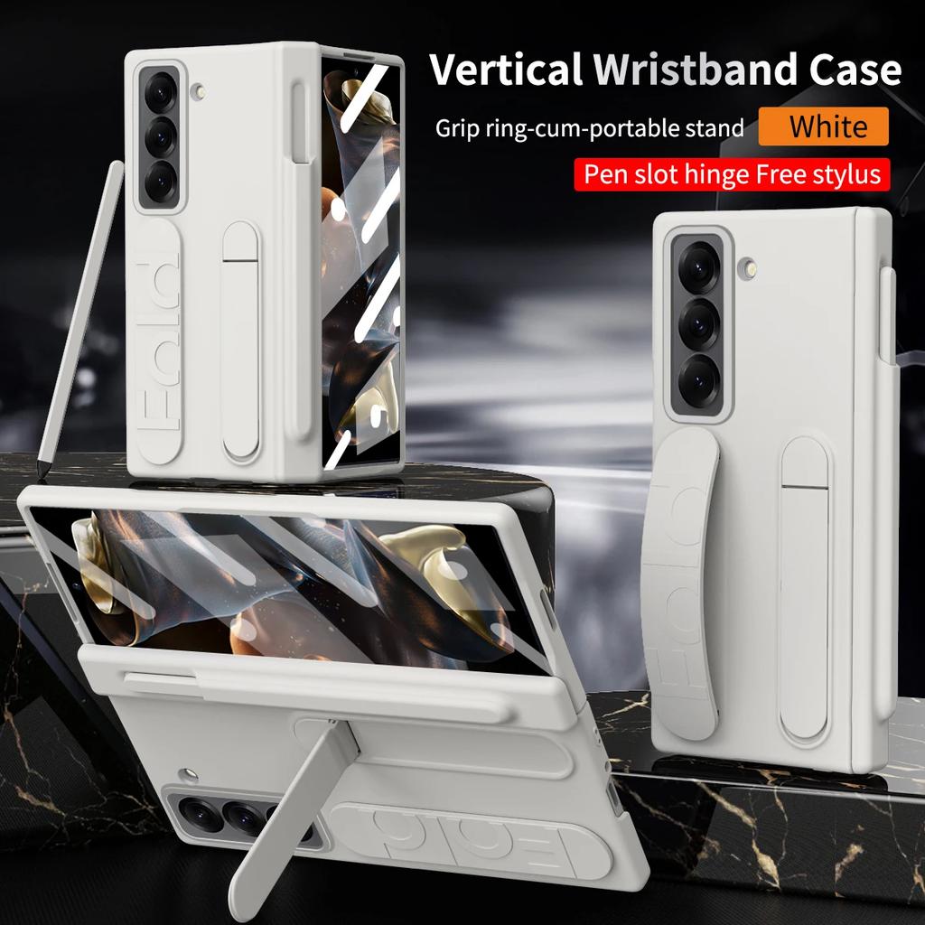 Orginal Matte Skin Feelwith S Pen Stand Phone Case for Samsung Galaxy Z Fold 7 6 5 4 3 Wristband Holder Hinge Slot Protect Cover