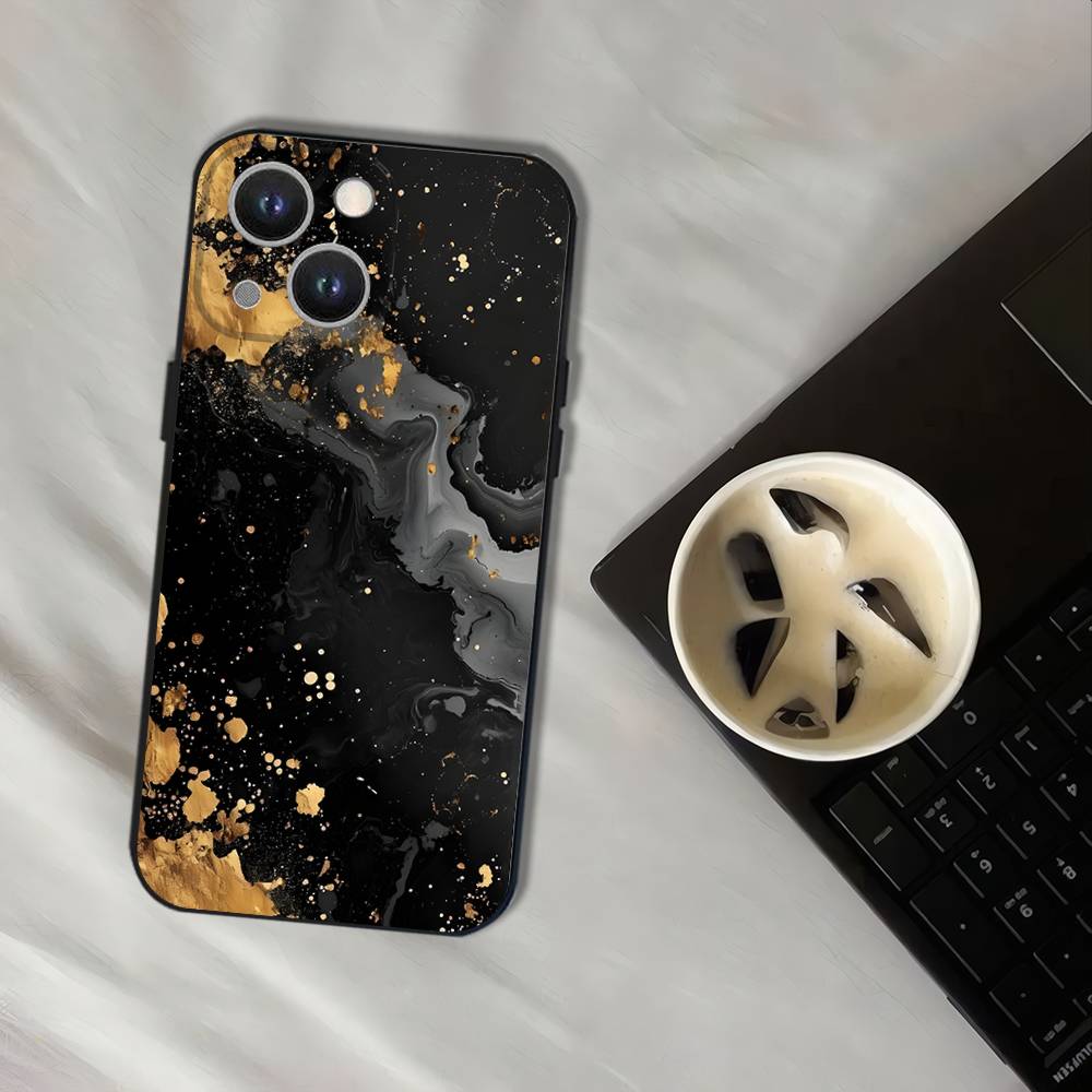 Черно-золотой мраморный арт чехол для телефона iPhone 17,16,15,14,13,12,11,Pro,XS,Max,XR,Plus,E,SE4,Mini Черный мягкий чехол iPhone11