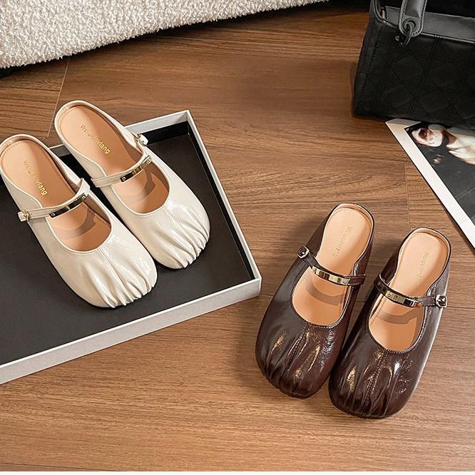 Temperament Fairy Metal Versatile Casual Soft Bottom Baotou Slippers Women's Head Folds Lazy One Foot Cool Slippers Women