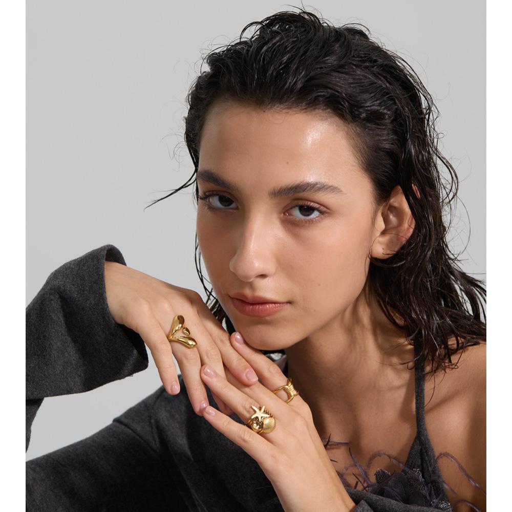 Yhpup High Quality Smooth Stainless Steel Geometric Casting Ring Gold & Platinum Plated Distinctive Daily Wear Finger Jewelry