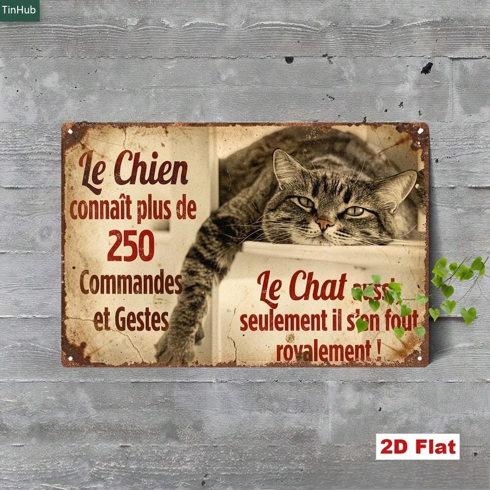 1pc Vintage French Quote Metal Sign, Humorous Cat Design, Nostalgic Industrial Wall Art for Home