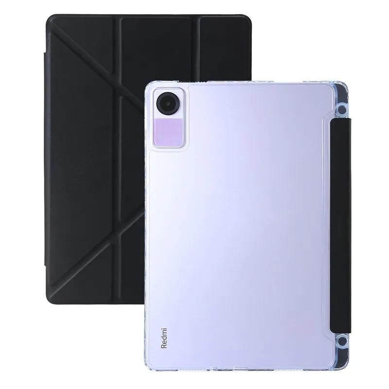 11" Smart Folio PU Leather Acrylic Hard Back Stand Cover for Redmi Pad SE Case with Pencil Holder Foldable Protective Skin Feel