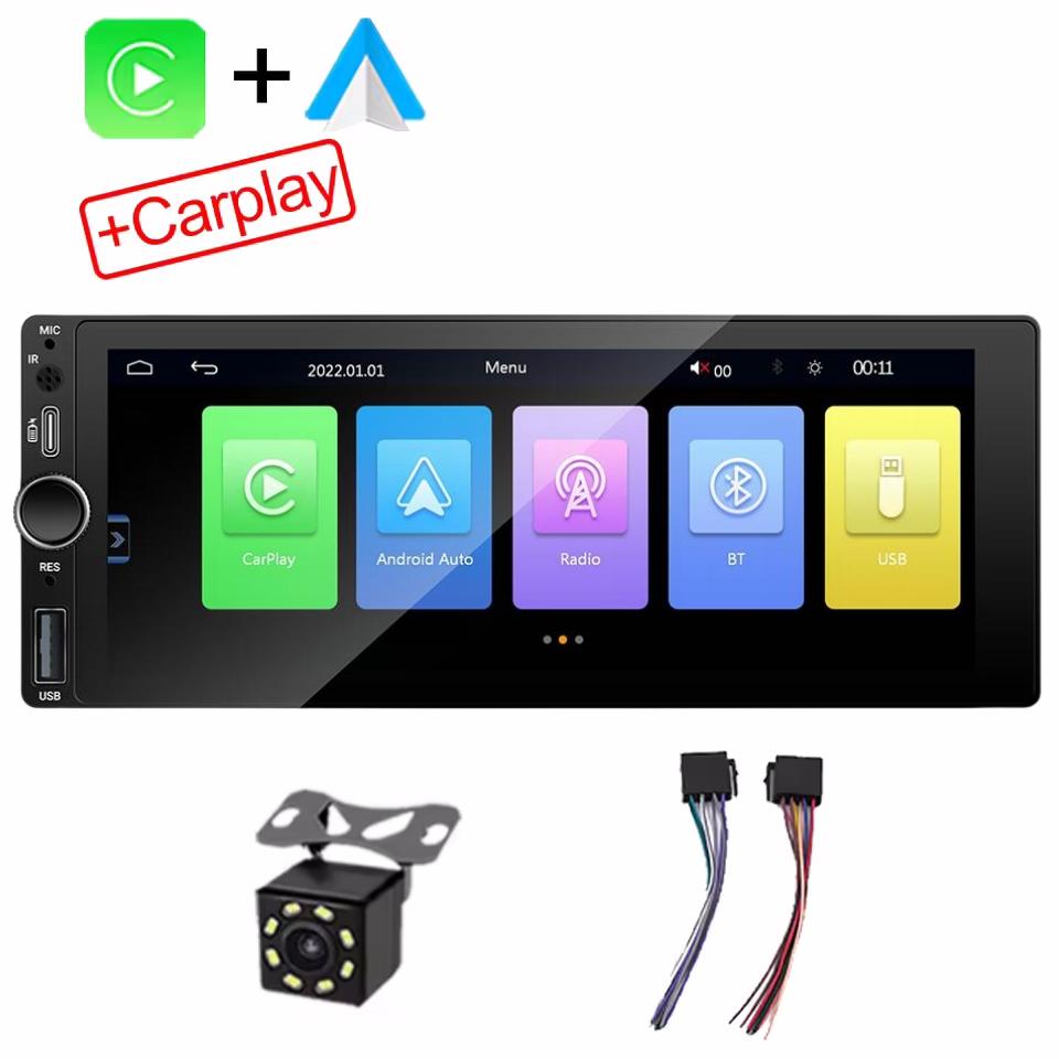 IPS 6.9 Inch 1Din Wired Carplay Android Auto Car Radio Multimedia Video MP5 Player Touch Screen Universal Autoradio Stereo