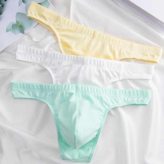 Men's Cotton Thong Sexy T-back Support Pouch Underwear Low Rise Soft Stretch Panties No Fly Covered Underpants