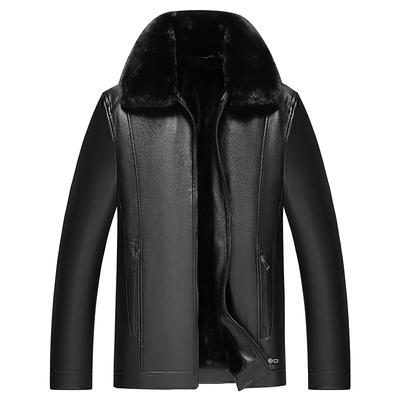 New Style Men's Middle-aged and Elderly Leather Jackets with Velvet and Thickened Large Fur Collar Leather Jackets Casual Dad Leather Jackets