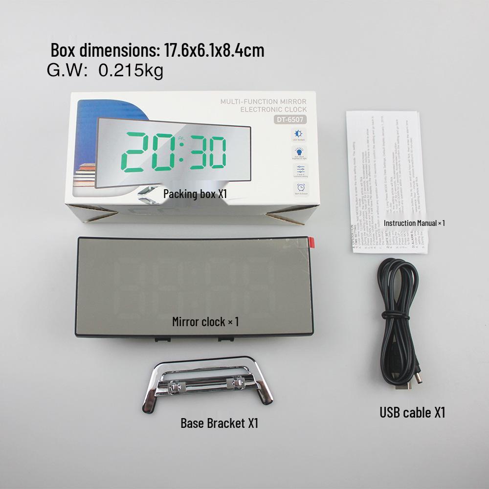 Creative Curved Surface LED Mirror Clock with Large Display and Silent Alarm