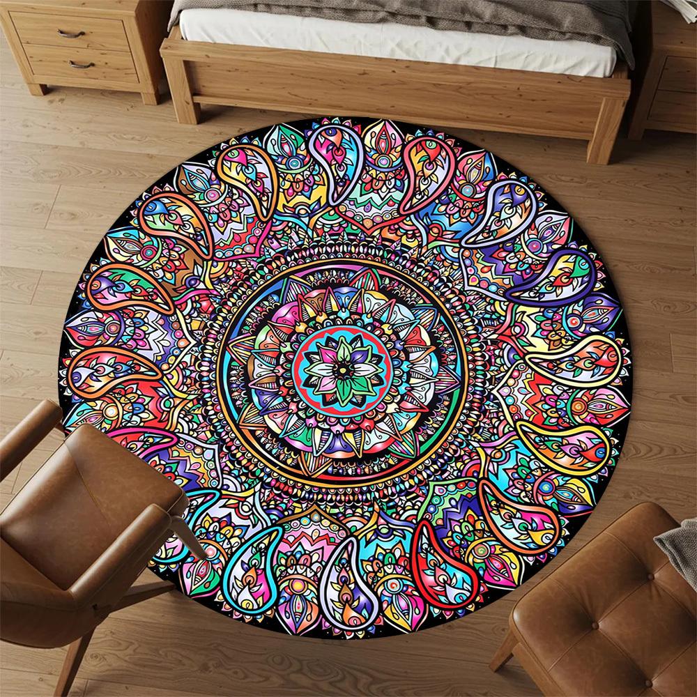 1pc Mandala, Paisley Pattern Office Round Rugs, Under Chair Round Rugs for Living Room, Bedroom, Bathroom Decoration Carpet 091839