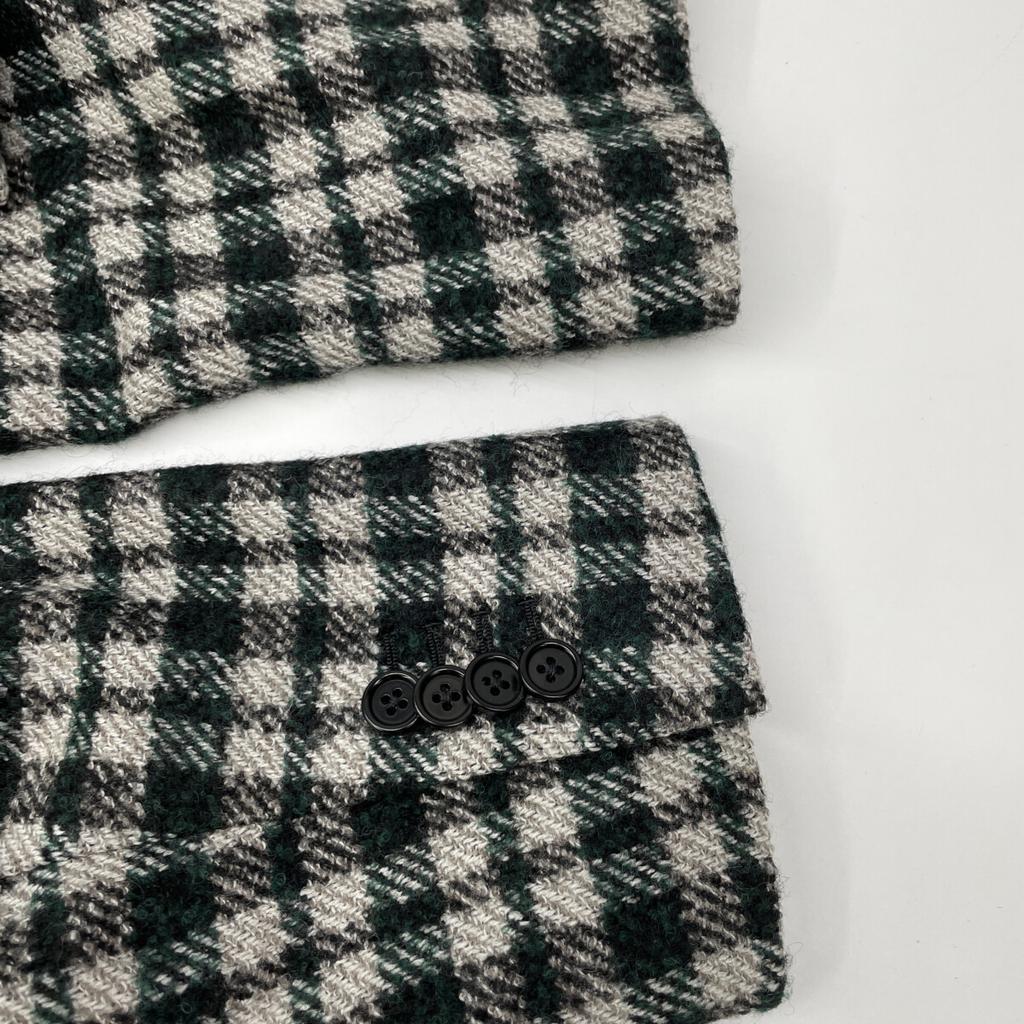 Sartorio SG5250 White x Gray Wool Gangum Check 2B Tailored Jacket Jacket 52 Green Black CheckUsed