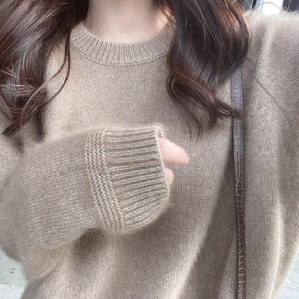 

WTEMPO Свободные однотонные трикотажные свитера с длинным рукавом женские большого размера универсальные повседневные свитера с круглым вырезом трикотаж One Size хаки