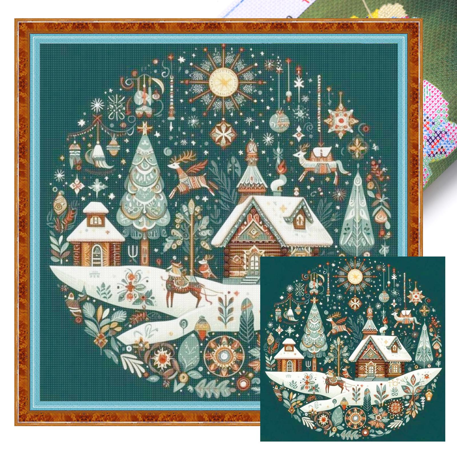 Christmas Scenery Full 14CT DIY Counted Embroidery Needlepoint Starter Kits Cross Stitch Embroidery Kits for Adults Home Decor