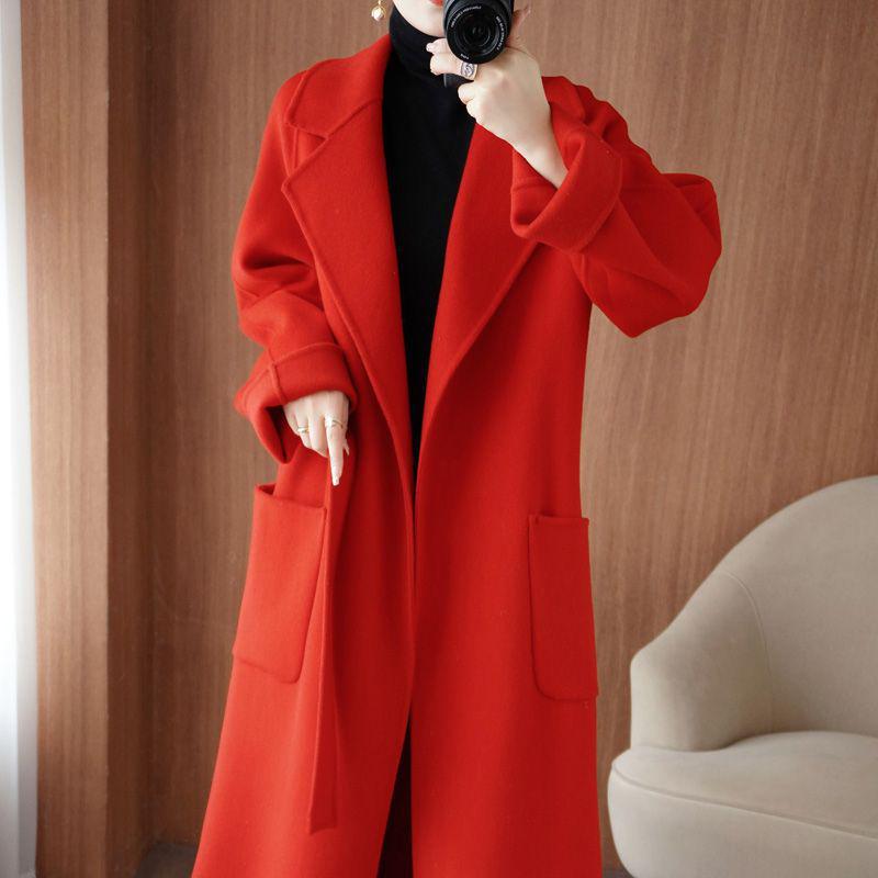 

Жіноче довге двостороннє вовняне пальто: Французький стиль Хепберн, Зима, Високий клас, Вільний крій. L 69-80kg