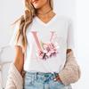 AZ 26 Alphabet Unisexs VNeck TShirt Pink Sakura Letter B Graphic T Shirts Unisex Letters ABCD Casual Tees Fashion Y2K Tops