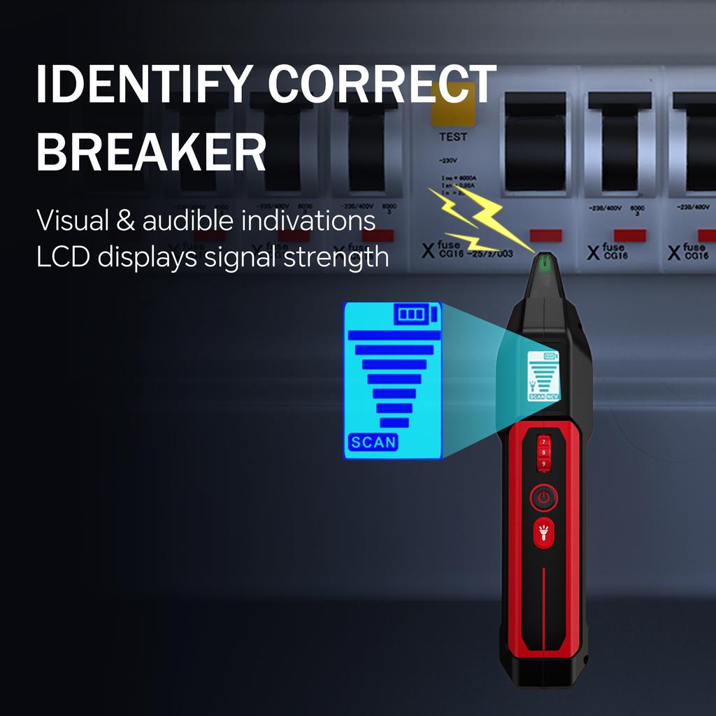 Hot selling NF-824 Circuit Breaker Finder with LCD Display, NCV Tester& Flashlight, Voltage Tester with Integrated GFCI Outlet