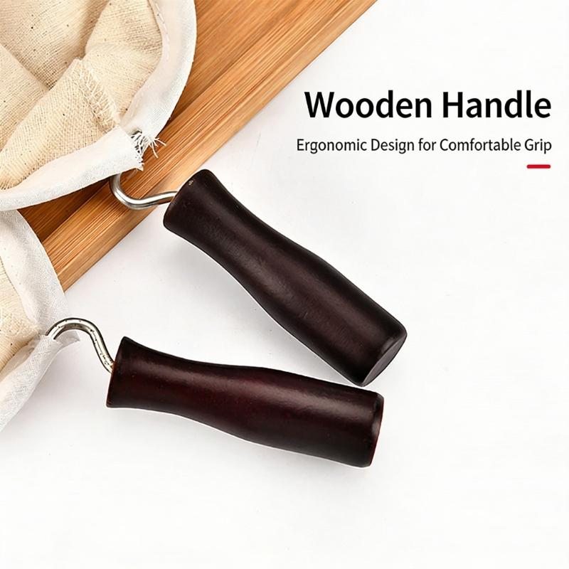 3pcs Washable Cloth Coffee Filter Pouches Coffee Sock Strainer with Wooden Handle Multi Size Brewing Accessories