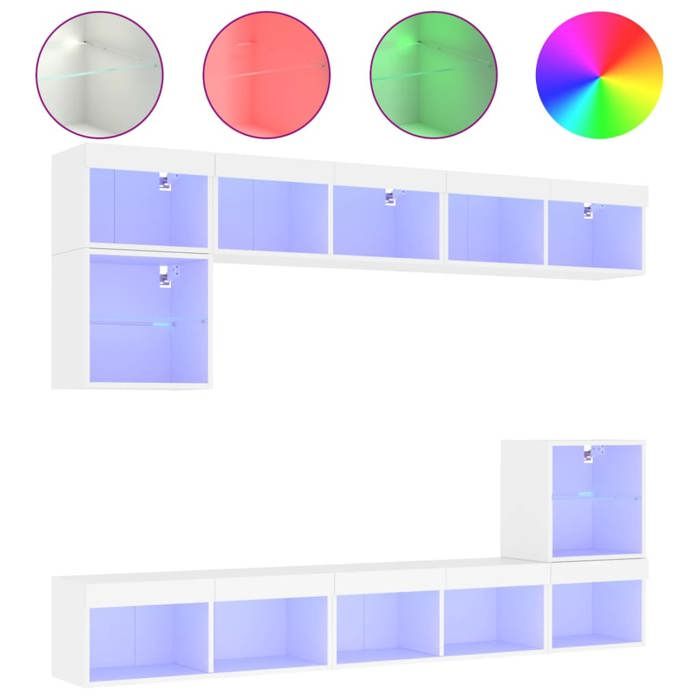 VidaXL TV Wall Units with LED 8 Pcs White Engineered Wood 3216668