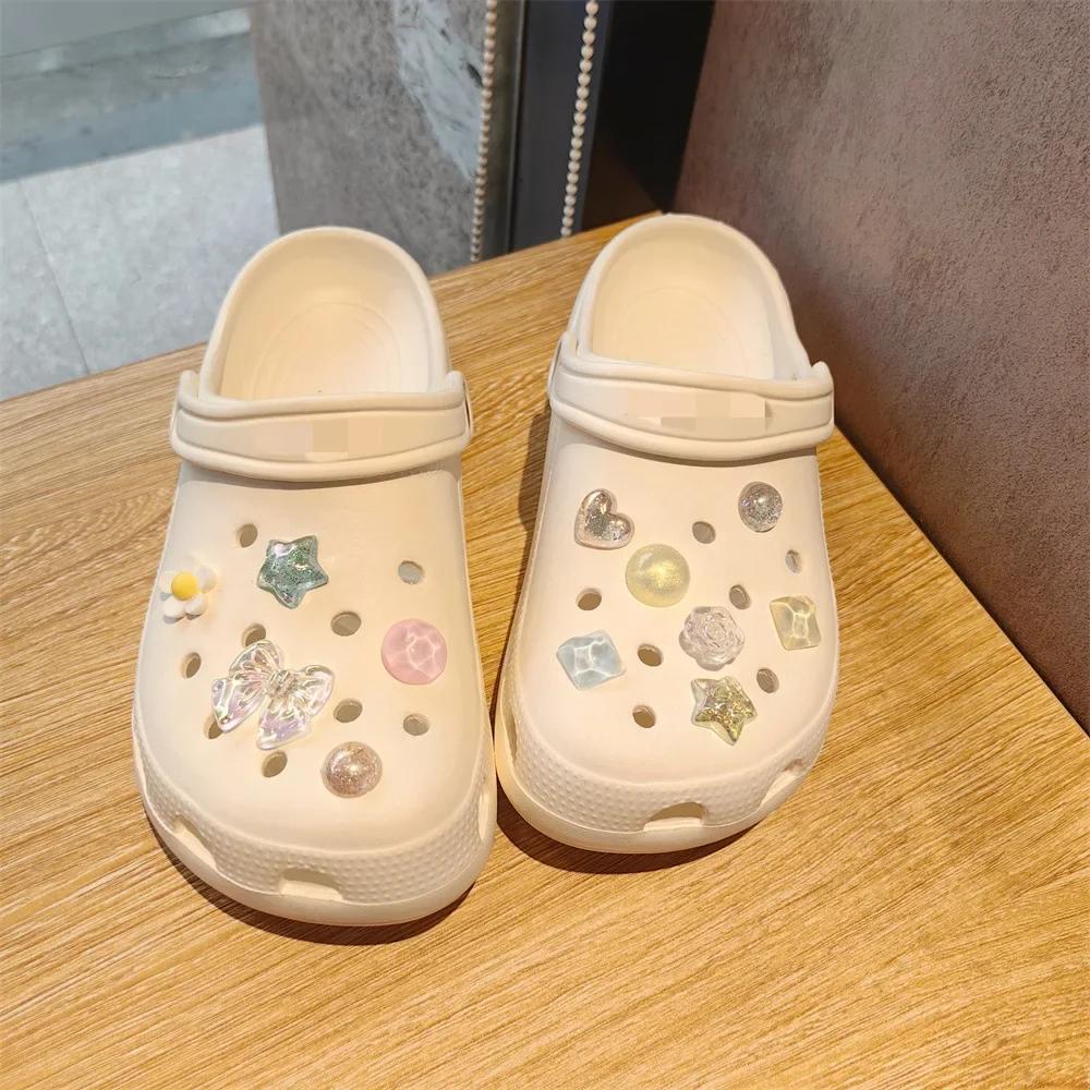 12Pcs Colorful Sparkling Powder Shoe Charms Set with Gemstone Crystal Pearl Flower - DIY Detachable Shoe Decorations Accessories