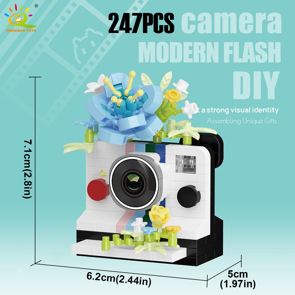 Cute Camera with flower model Micro Building Block Mini Diamond Model Brick Toy for Children Desk Decoration