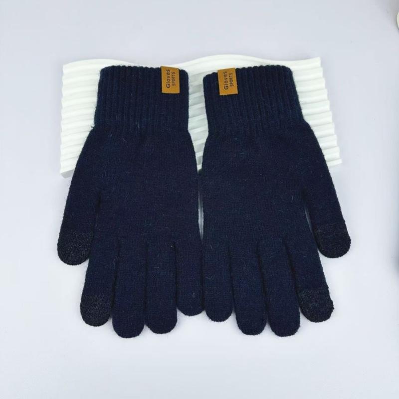 Men's Solid Color Knitted Wool Warm Gloves for Autumn and Winter Cold Protection Touchable Screen