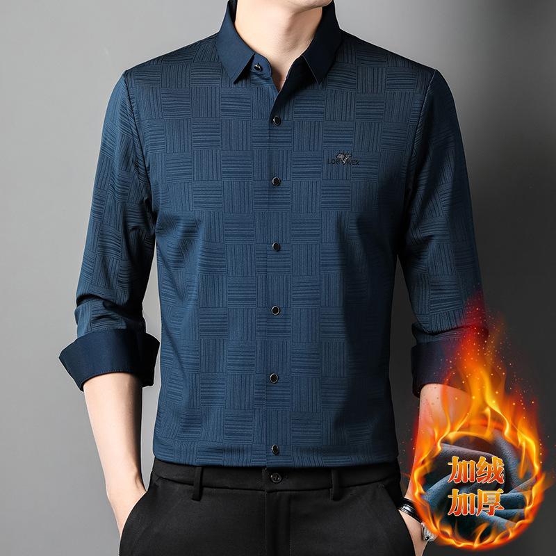 Autumn and Winter New Men Plus Fleece Long-sleeved Shirt Young Warm Shirt