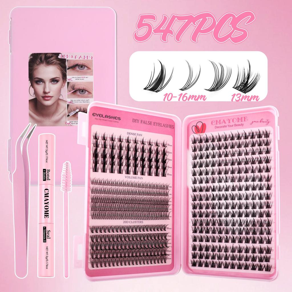 Premium DIY Mixed Cluster False Eyelash Set - 547 Dense, Curled Segments for a Customized Look