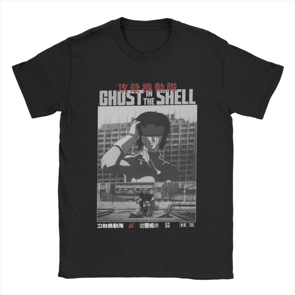 T-shirt Vintage Major Motoko Kusanagi Ghost In The Shell da Uomo in Puro Cotone T-Shirt Anime Manica Corta Maglietta Taglie Forti Top