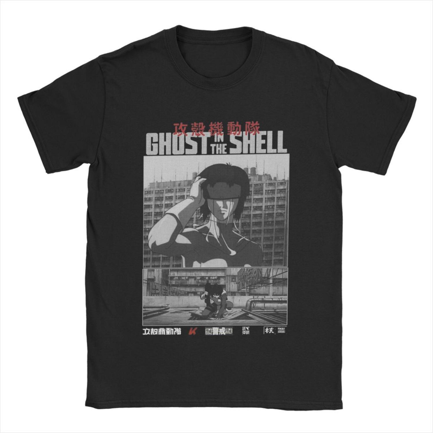 

Винтажная футболка Major Motoko Kusanagi Ghost In The Shell для мужчин Футболка из чистого хлопка Футболка с коротким рукавом в стиле аниме Футболка большого размера S чёрный